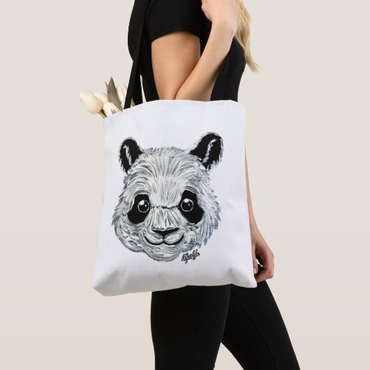 US Made Hand Painted Panda, 2-zijdig, tweekleurig Tote Bag (Dichtbij)