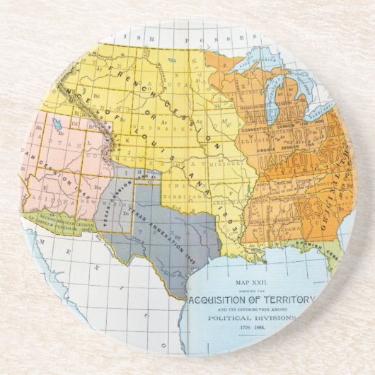 US MAP, 1776-1884 ZANDSTEEN ONDERZETTER (Voorkant)
