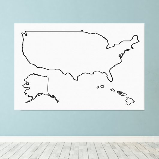 US Map Blank Outline 60x40 inch Verenigde Staten Canvas Afdruk (Insitu (Houten vloer))