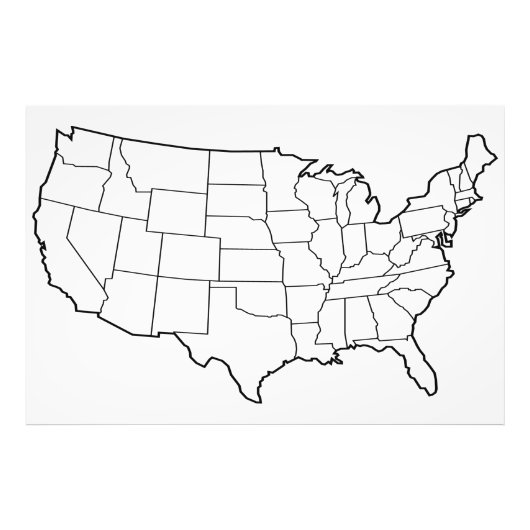 US Map Blank Outline Verenigde Staten 60x40 inch Foto Afdruk (Voorkant)