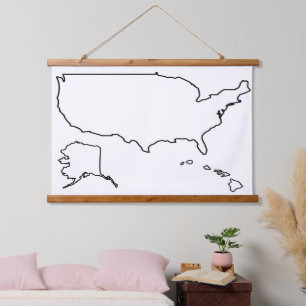 US Map Blank Outline Verenigde Staten Hangend Wandkleed