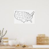 US Map Blank Outline Verenigde Staten Poster (Keuken)