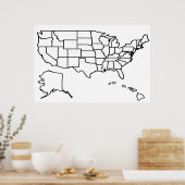 US Map Blank Outline Verenigde Staten Poster (Keuken)