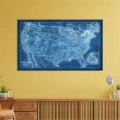 US Map Blueprint Canvas Afdruk (Insitu (Woonkamer))