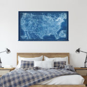 US Map Blueprint Canvas Afdruk (Insitu (Slaapkamer))