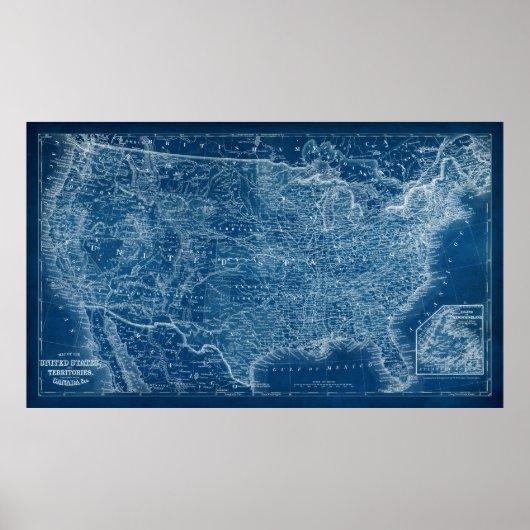 US Map Blueprint Poster (Voorkant)
