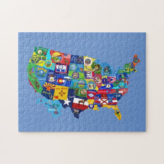 US MAP met vlaggen Legpuzzel (Horizontaal)