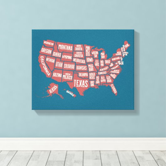 US Map | Typografie Canvas Afdruk (Insitu (Houten vloer))