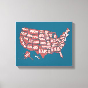 US Map Typografie Canvas Afdruk
