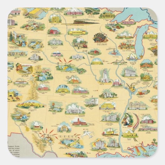 US Map Vierkante Sticker (Voorkant)