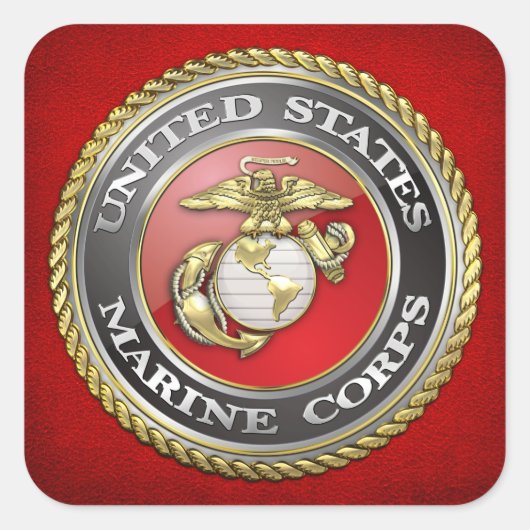 US Marine Corps (USMC) Emblem [3D] Vierkante Sticker (Voorkant)