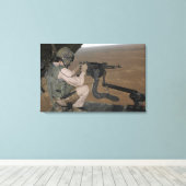 US Marine test firing an M240 zwaar machine pistoo Canvas Afdruk (Insitu (Houten vloer))