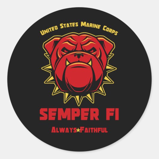 US Marines Bulldog Mascot Semper Fi Ronde Sticker (Voorkant)