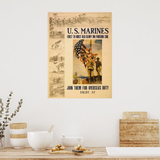 US Marines First to Hoist Old Glory Poster (Keuken)