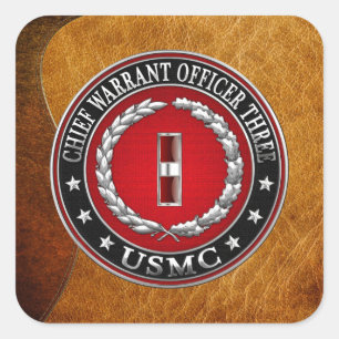 US Marines: Hoofdbevelhebber drie (USMC CWO-3) [3D Vierkante Sticker