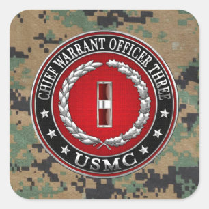 US Marines: Hoofdbevelhebber drie (USMC CWO-3) [3D Vierkante Sticker