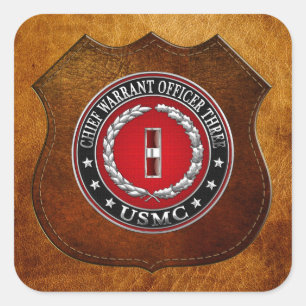 US Marines: Hoofdbevelhebber drie (USMC CWO-3) [3D Vierkante Sticker