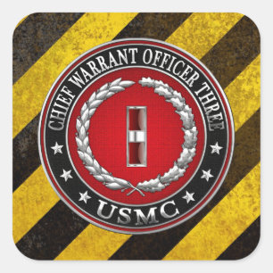 US Marines: Hoofdbevelhebber drie (USMC CWO-3) [3D Vierkante Sticker
