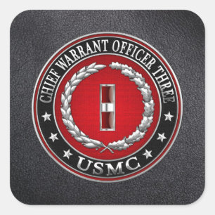 US Marines: Hoofdbevelhebber drie (USMC CWO-3) [3D Vierkante Sticker