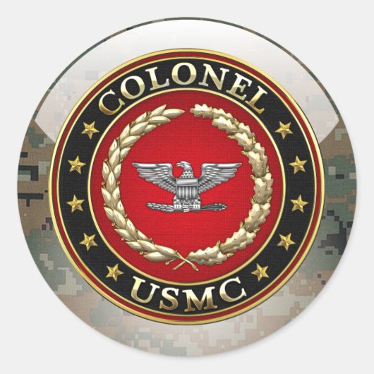 US Marines: Kolonel (USMC Col) [3D] Ronde Sticker (Voorkant)