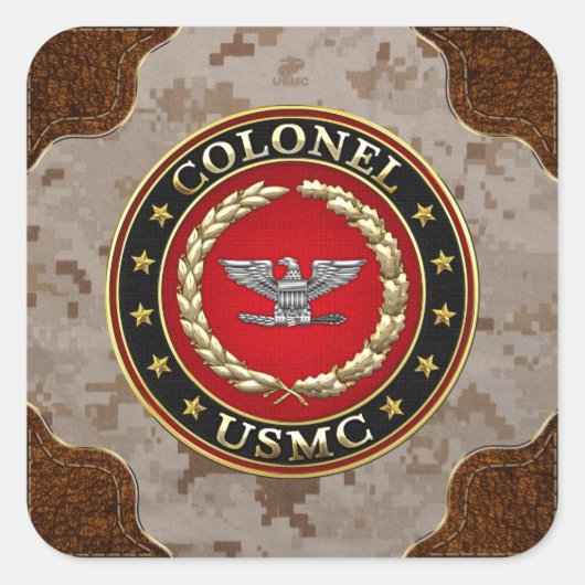 US Marines: Kolonel (USMC Col) [3D] Vierkante Sticker (Voorkant)