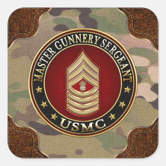 US Marines: Master Gunnery Sergeant (USMC MGySgt) Vierkante Sticker (Voorkant)