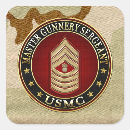 US Marines: Master Gunnery Sergeant (USMC MGySgt) Vierkante Sticker (Voorkant)