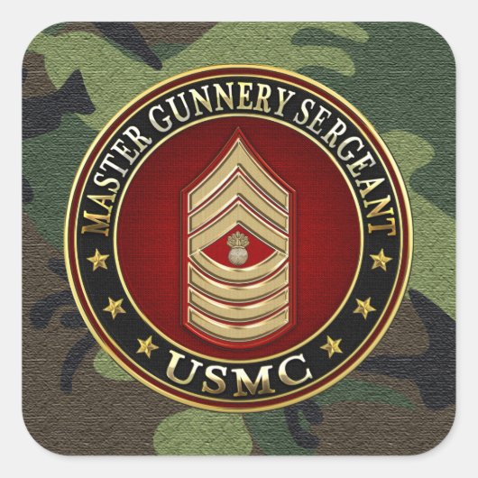 US Marines: Master Gunnery Sergeant (USMC MGySgt) Vierkante Sticker (Voorkant)