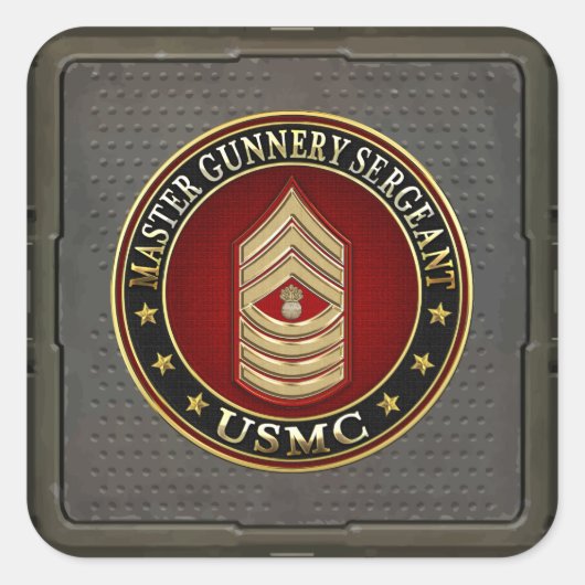 US Marines: Master Gunnery Sergeant (USMC MGySgt) Vierkante Sticker (Voorkant)