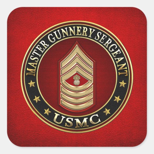 US Marines: Master Gunnery Sergeant (USMC MGySgt) Vierkante Sticker (Voorkant)