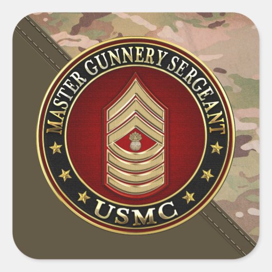 US Marines: Master Gunnery Sergeant (USMC MGySgt) Vierkante Sticker (Voorkant)