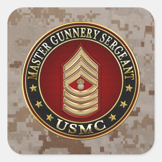 US Marines: Master Gunnery Sergeant (USMC MGySgt) Vierkante Sticker (Voorkant)