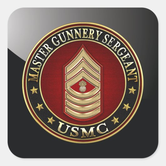 US Marines: Master Gunnery Sergeant (USMC MGySgt) Vierkante Sticker (Voorkant)