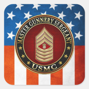 US Marines: Master Gunnery Sergeant (USMC MGySgt) Vierkante Sticker