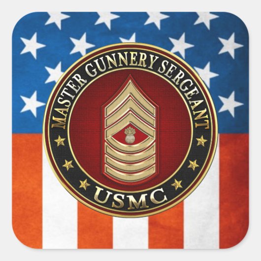 US Marines: Master Gunnery Sergeant (USMC MGySgt) Vierkante Sticker (Voorkant)