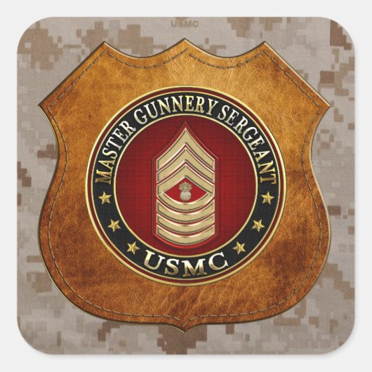 US Marines: Master Gunnery Sergeant (USMC MGySgt) Vierkante Sticker (Voorkant)