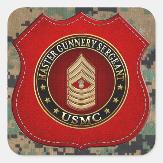 US Marines: Master Gunnery Sergeant (USMC MGySgt) Vierkante Sticker (Voorkant)
