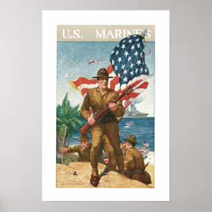 US Marines - met vlag Poster