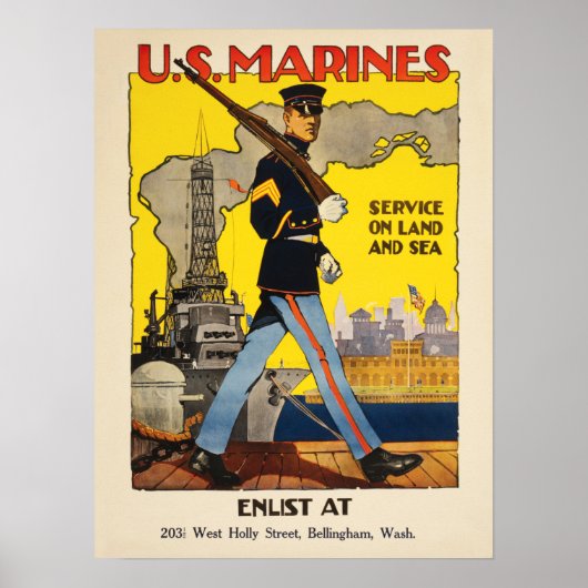 US Marines Service on Land and Zee American WW1 Poster (Voorkant)