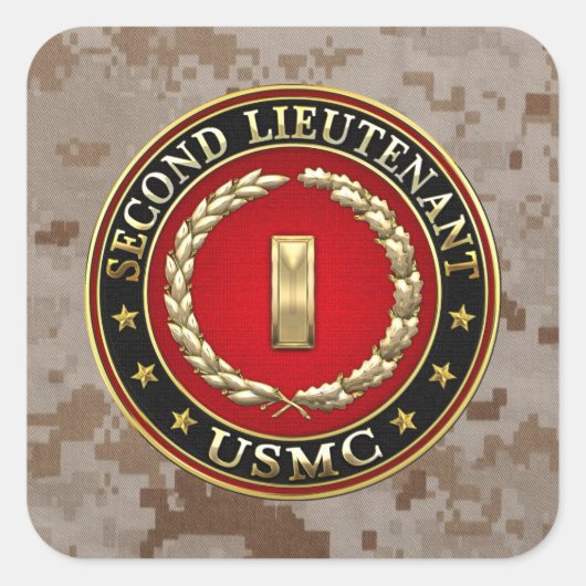 US Marines: Tweede luitenant (USMC 2ndLt) [3D] Vierkante Sticker (Voorkant)