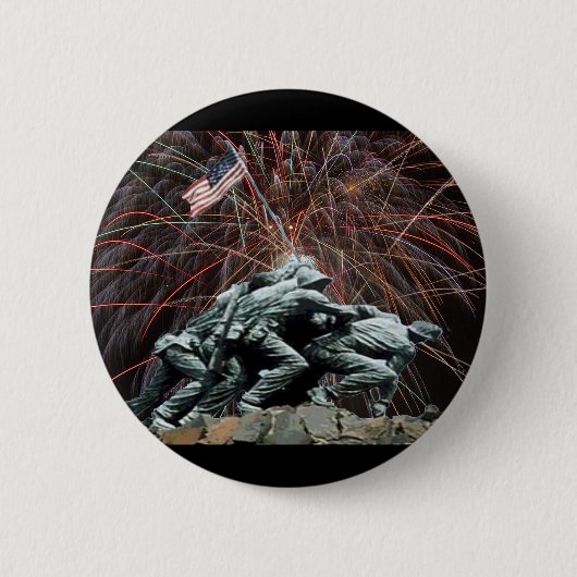 US Marines War Memorial Iwo Jima Fireworks Ronde Button 5,7 Cm (Voorkant)