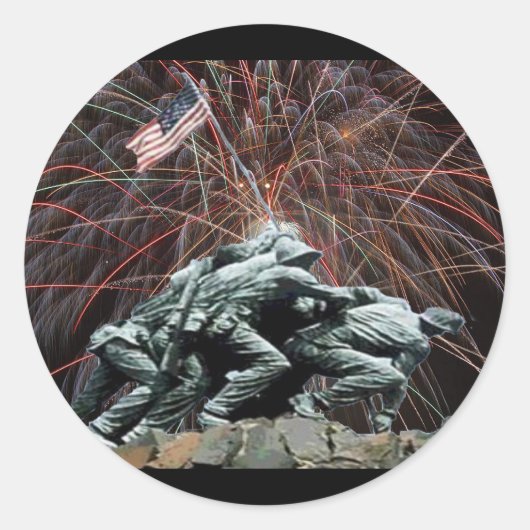 US Marines War Memorial Iwo Jima Fireworks Ronde Sticker (Voorkant)
