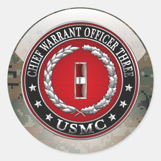 US-mariniers: hoofdarrestatie drie (USMC CWO-3) [3 Ronde Sticker (Voorkant)