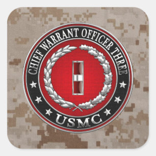 US-mariniers: hoofdarrestatie drie (USMC CWO-3) [3 Vierkante Sticker