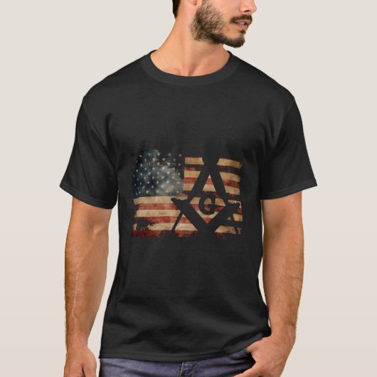 US Mason Flag Square Compass Masonic Shrin T-shirt (Voorkant)