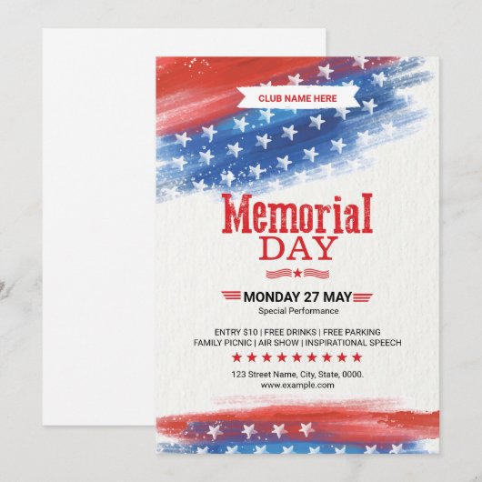 Us Memorial Day Celebration Flyer Kaart (Voorkant / Achterkant)