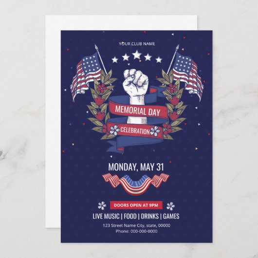 US Memorial Day Event Flyer Sjabloon Kaart (Voorkant / Achterkant)