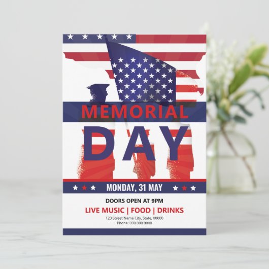 US Memorial Day Party Invitation Sjabloon Kaart (Staand voorkant)