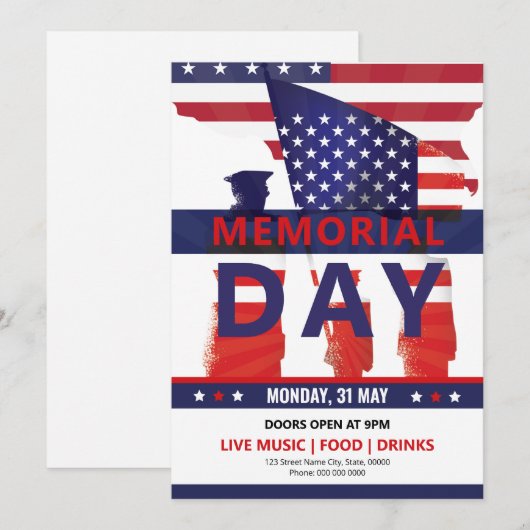 US Memorial Day Party Invitation Sjabloon Kaart (Voorkant / Achterkant)