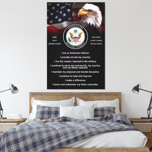US Militaire VETERAN Creed Canvas Afdruk (Insitu (Slaapkamer))